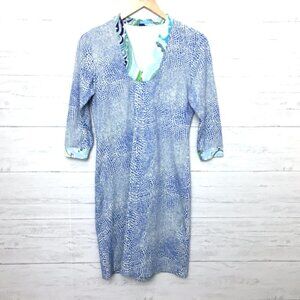 J. McLaughlin Blue Print Dress Stretchy Bodycon 3/4 Sleeves Pullover Small